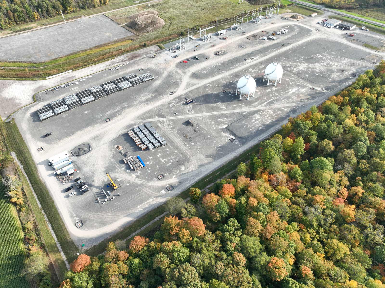 An aerial photo of Plug Power's green hydrogen manufacturing facility at the STAMP Mega-Site.