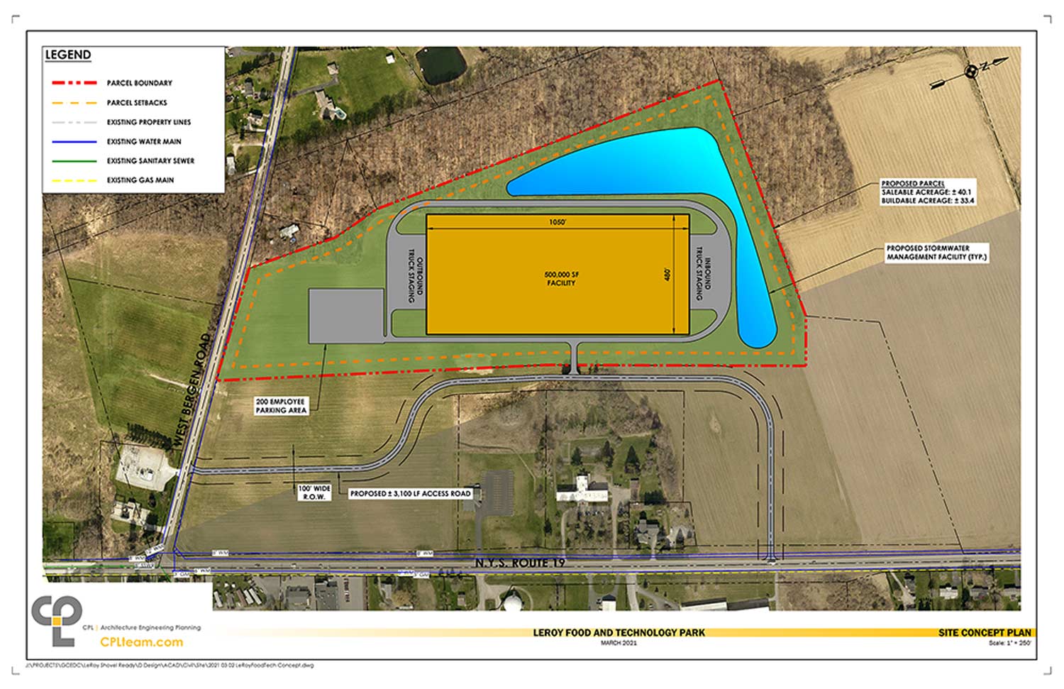 Site Plan for a 500,000 SQFT building in Le Roy, NY.